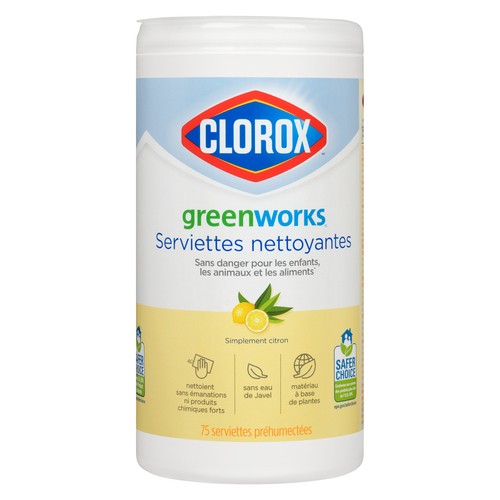 Clorox Greenworks Cleaning Wipes Lemon 75 EA