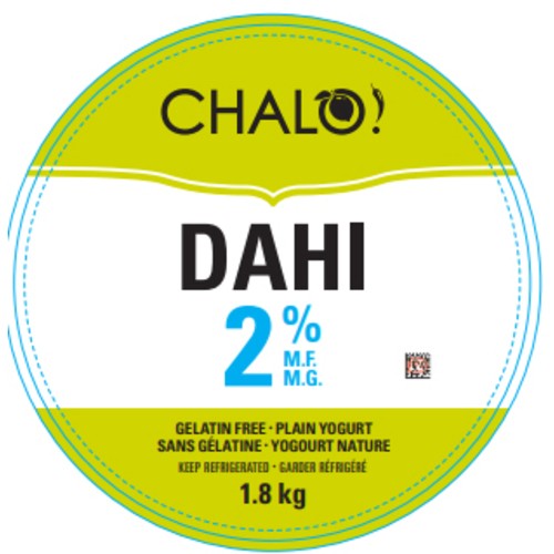 Chalo! Dahi Yogurt Plain 2.0% MF 1.8 kg