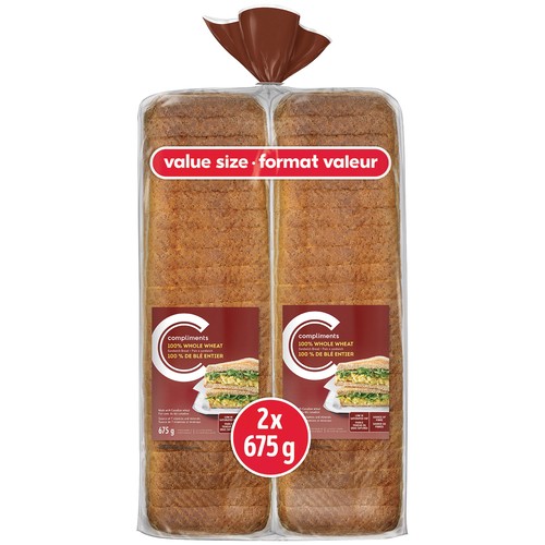 Compliments Sandwich Bread Whole Wheat 2 x 675 g