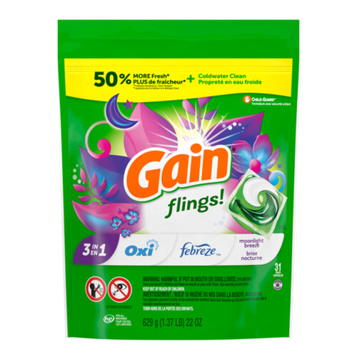 Gain Flings Laundry Detergent Pods Moonlight Breeze 31 Pacs 629 g