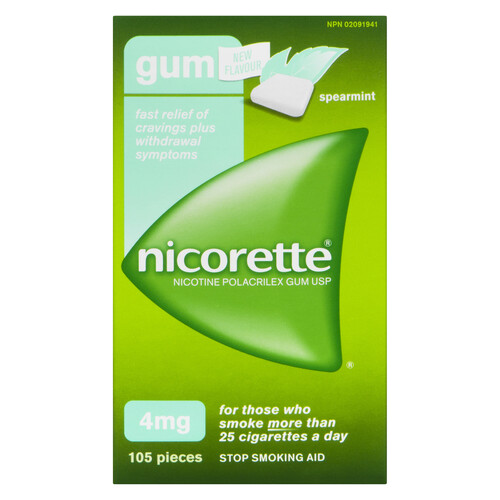 Nicorette Spearmint Gum 4mg 105 Pieces