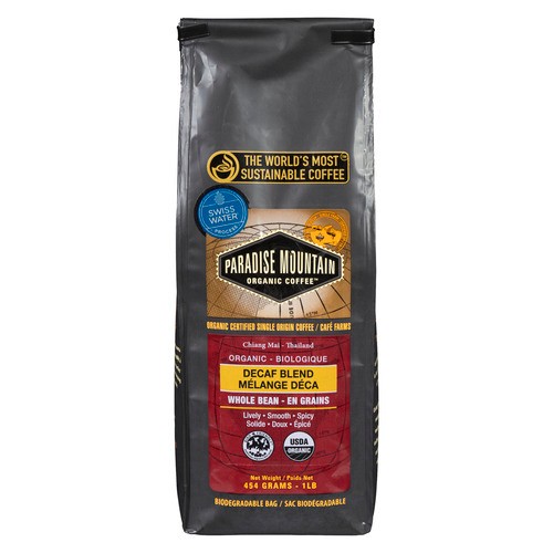 Paradise Mountain Organic Coffee Organic Whole Bean Coffee Decaf 454 g