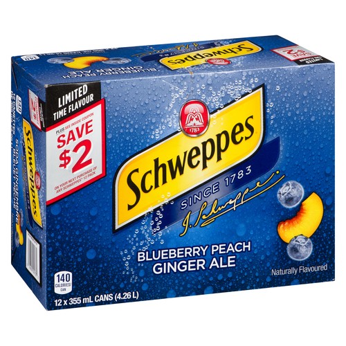 Schweppes Ginger Ale Blueberry Peach 12 x 355 ml (cans)