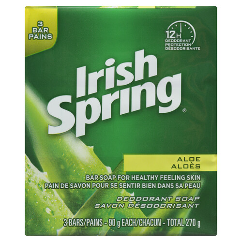 Irish Spring Deodorant Soap Bars Aloe 3 x 90 g