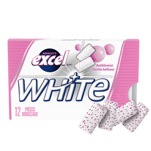 Excel White Bubblemint Teeth Whitening Chewing Gum 12 Pieces 1 Pack