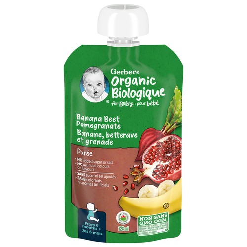 Gerber Organic Baby Food Purée Banana, Beet & Pomegranate 128 ml