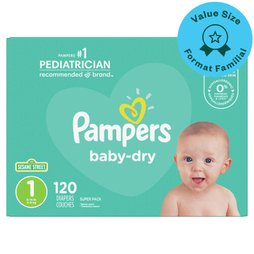 Pampers Diapers Baby Dry Size 1 120 Count - Voilà Online Groceries
