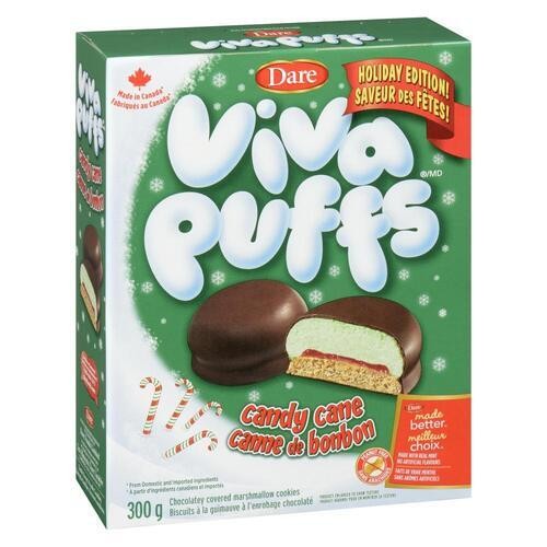 Dare Viva Puffs Chocolate Covered Marshmallow Cookies Candy Cane 300 g