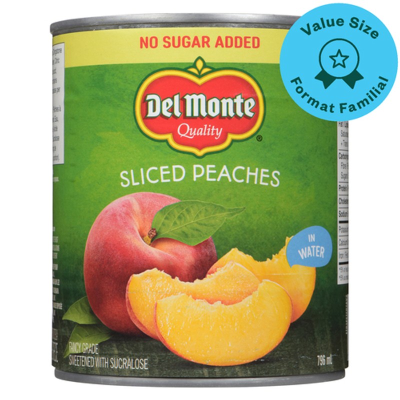 Del Monte No Sugar Added Slices Peach Packed In Water 796 ml - Voilà ...