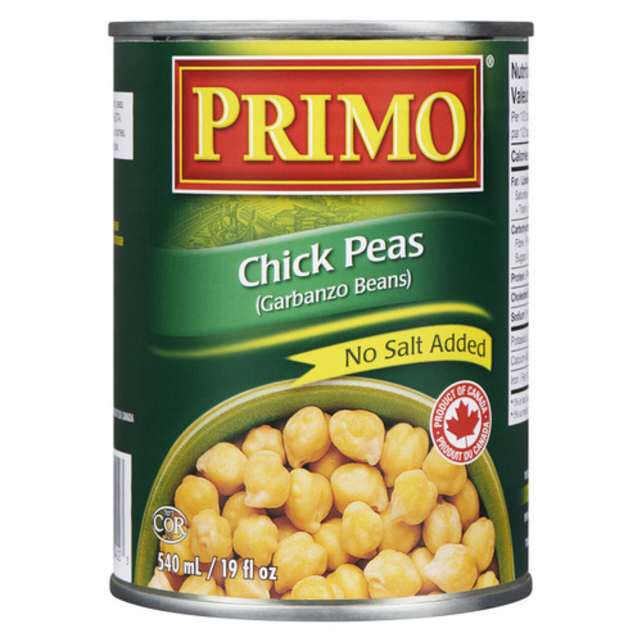Primo Canned Chick Peas No Salt Added 540 ml Voilà Online Groceries