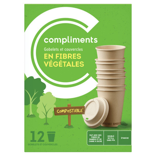 Compliments Compostable Plant Fibre 12oz Cups & Lids 12 EA