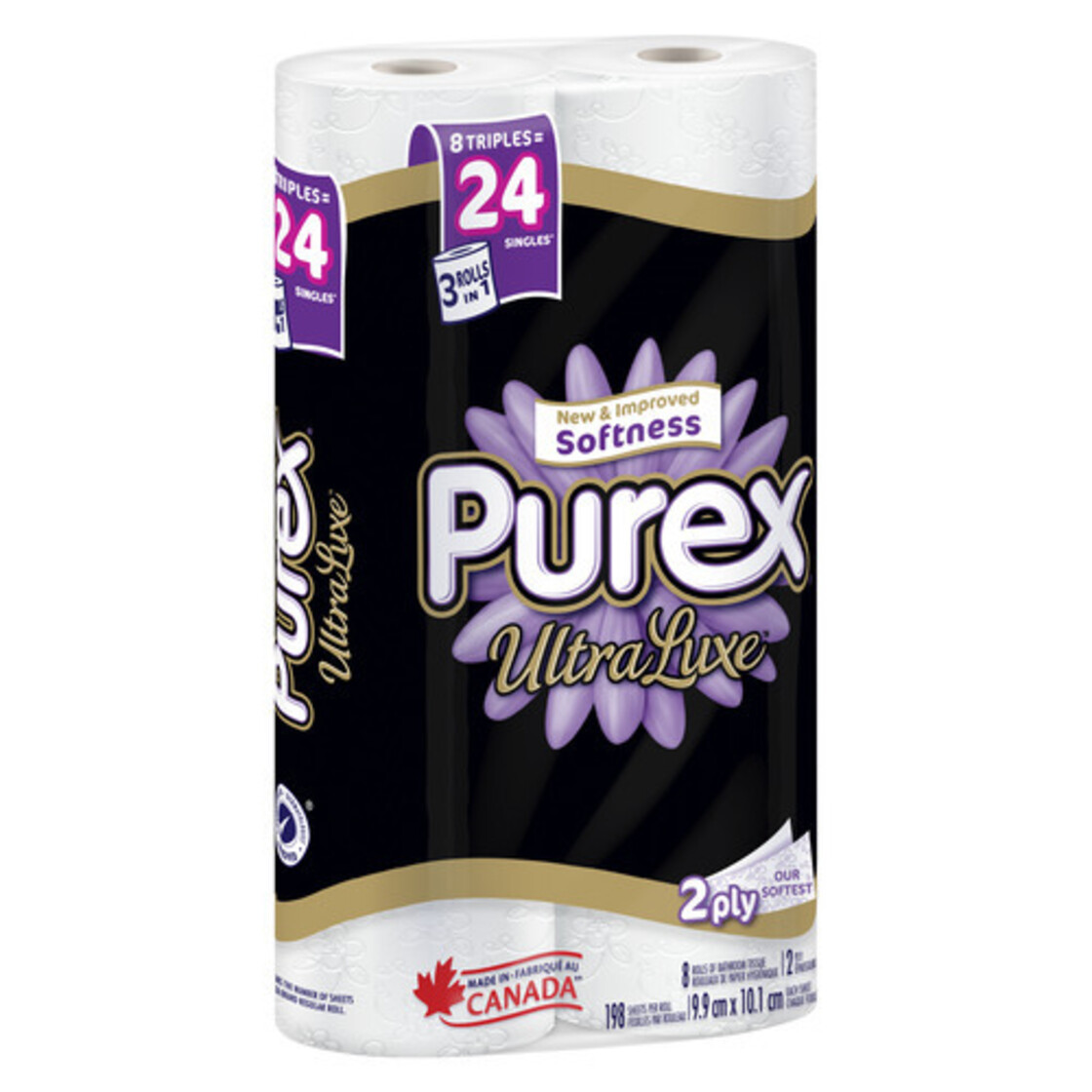 Purex Toilet Paper Ultraluxe 2 Ply 8 Triple Rolls x 198 Sheets Voilà