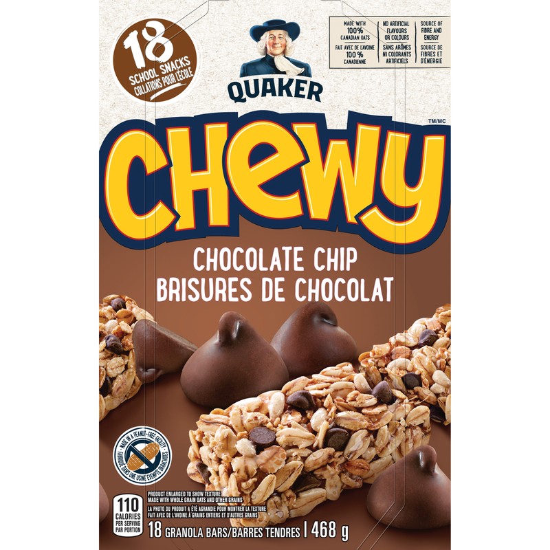 Quaker Chewy Granola Bars Family Pack Chocolate Chip 18 x 26 g - Voilà ...
