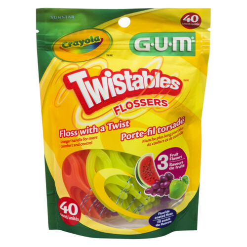 GUM Crayola Kids Twistable Flossers 3 Fruit Flavors 40 Count