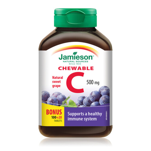 Jamieson Vitamin C 500 mg Tablets Natural Sweet Grape 120 Count