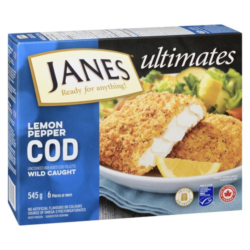 Janes Frozen Cod Uncooked Breaded Lemon Pepper 545 g