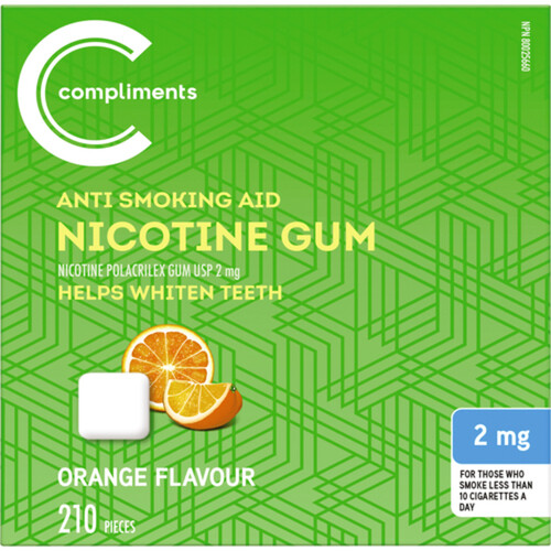 Compliments Anti Smoking Aid 2mg Nicotine Gum Orange 210 EA