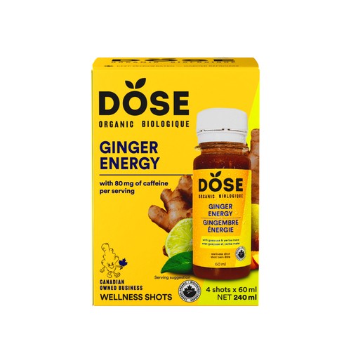 Dose Organic Energy Shot Ginger Lime & Guayusa 4 x 60 ml