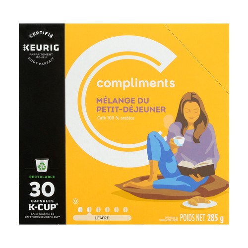 Compliments Coffee Pods Breakfast Blend Light 30 K-Cups 285 g