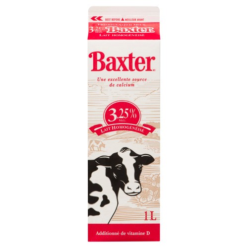 Baxter 3.25% Homogenized Milk Carton 1 L