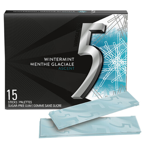 5 GUM Sugar Free Chewing Gum Wintermint-Ascent 15 Sticks 1 Pack