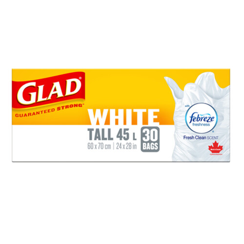 Glad Garbage Bags White Fresh Clean Scent Tall 45 L 30 Bags 