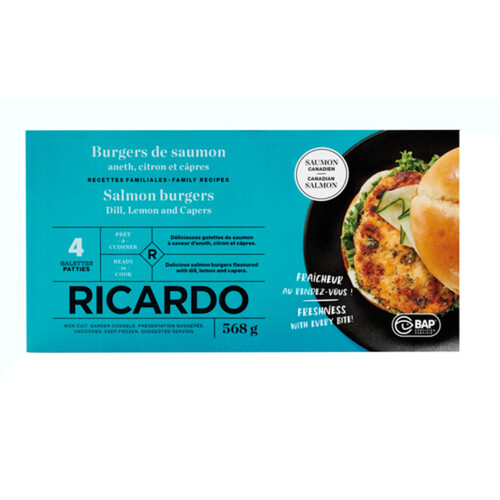 RICARDO Frozen Salmon Burger Lemon & Capers 568 g