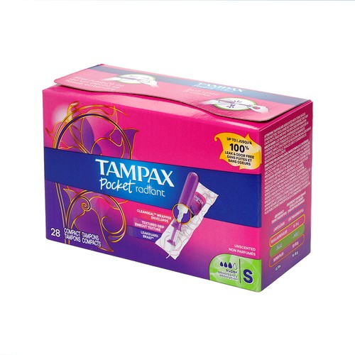 Tampax Pocket Radiant Tampons Super Unscented 28 Count
