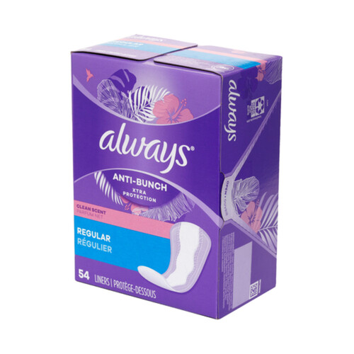 Always Anti-Bunch Xtra Protection Liners Regular Clean Scent 54 Count