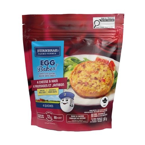 Eggbakes! Frozen Quiche Crustless 4 Cheese & Ham 4 x 85 g