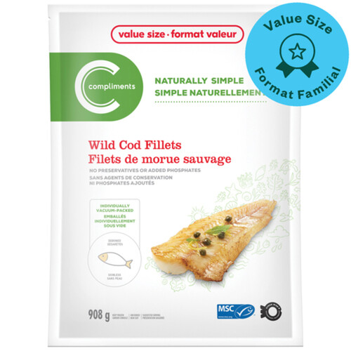 Compliments Naturally Simple Frozen Wild Cod Fillets 908 g