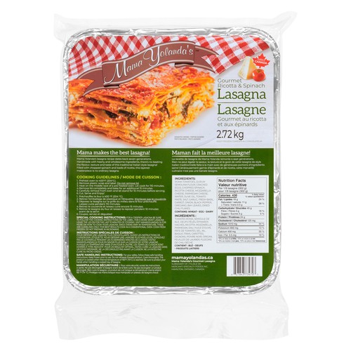Mama Yolanda's Frozen Lasagna Ricotta & Spinach 2.72 kg