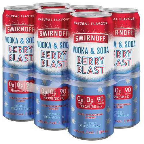 Smirnoff Vodka Soda Berry Blast 6 x 355 ml (cans)