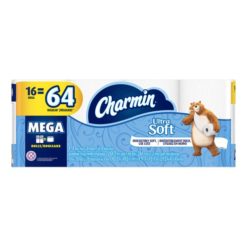 Charmin Toilet Paper Ultra Soft 2-Ply 16 Mega Rolls x 284 Sheets 