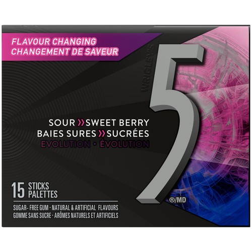 5 Sugar-Free Gum Sour Sweet Berry Evolution 15 Count