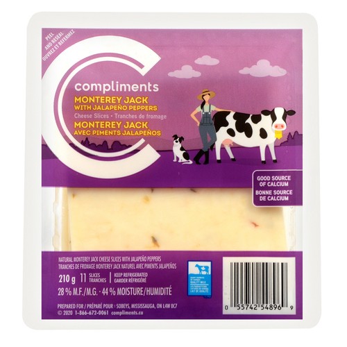 Compliments Sliced Cheese Monterey Jack Jalapeno 160 g