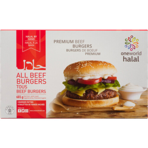 One World Halal Frozen Premium Beef Burgers 681 g