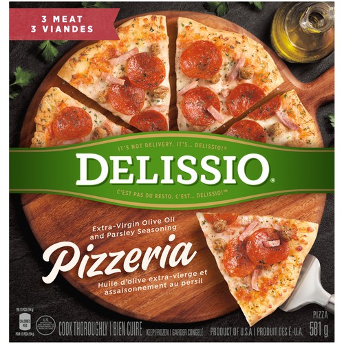 Delissio Pizzeria Frozen Pizza 3 Meat 12 Inch 581 g
