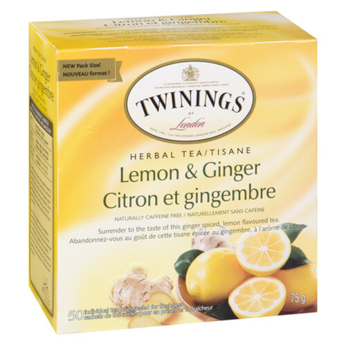 Twinings Of London Herbal Tea Lemon & Ginger 50 Tea Bags