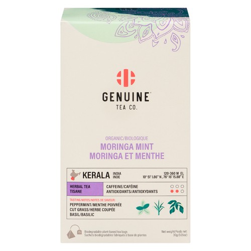 Genuine Tea Organic Herbal Tea Moringa Mint 15 EA