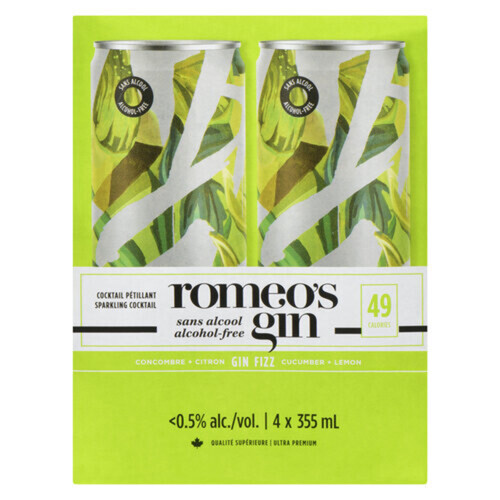 Romeo's Gin AlcoholFree Drink Gin Fizz 4 x 355 ml (cans) Voilà