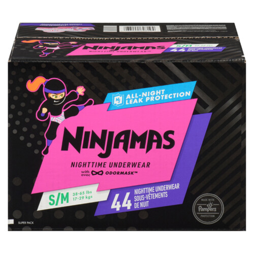 Ninjamas Nighttime Diapers Super Girl Size S/M 44 Count