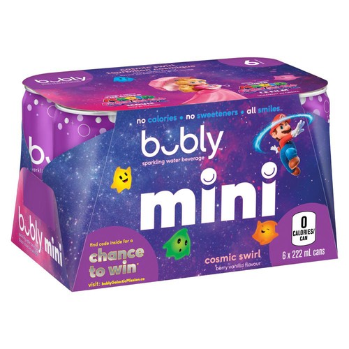 Bubly Sparkling Water Cosmic Swirl Berry Vanilla 6 x 222 ml (cans)