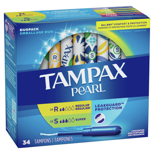 Tampax Pearl  Duopack Tampons Regular/Super Unscented 34 Count