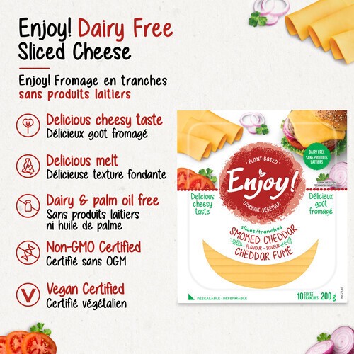 Enjoy Plant Based Sliced Cheese Smoked Cheddar 10 Slices 200 g