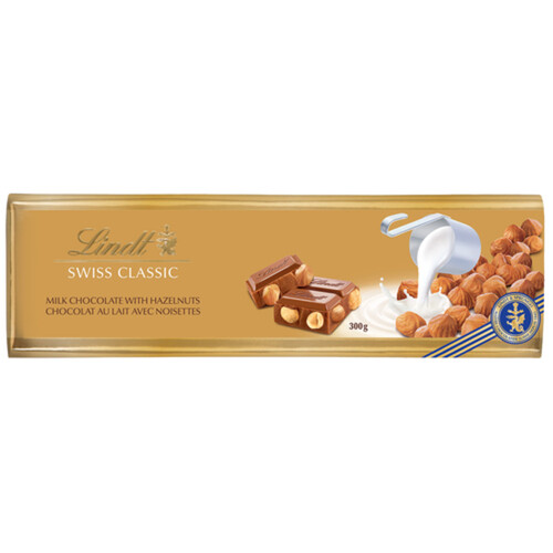 Lindt Swiss Classic Milk Chocolate Bar Gold Hazelnut 300 g