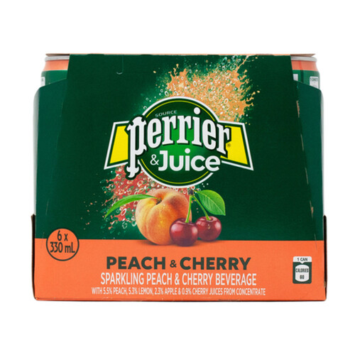 Perrier Sparkling Water Peach And Cherry 6 x 330 ml (cans)