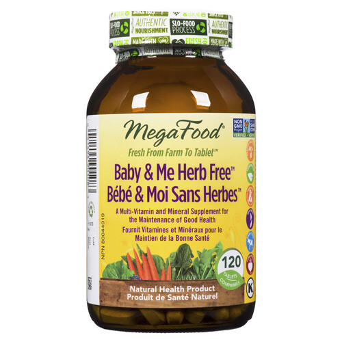 MegaFood Gluten-Free Multi-Vitamin Tablets Baby & Me Herb Free 120 EA