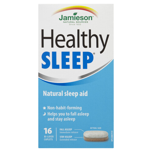 Jamieson Healthy Sleep Natural Sleep Aid Supplements Bi-Layer Caplets 16 Count