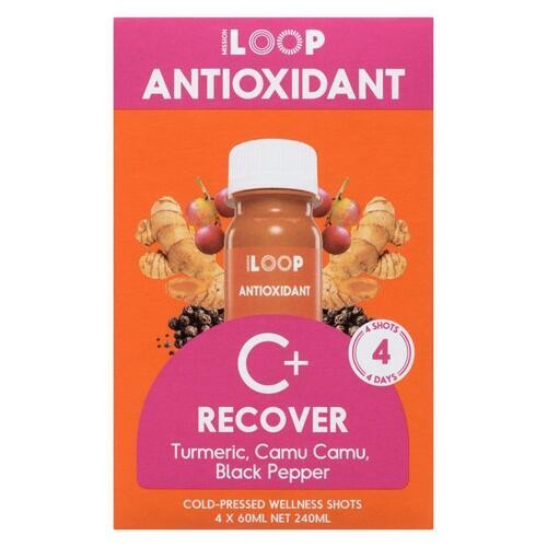 Loop Cold-Pressed Juice Recover Shot Turmeric Camu Camu and Black Pepper 4 x 60 ml 